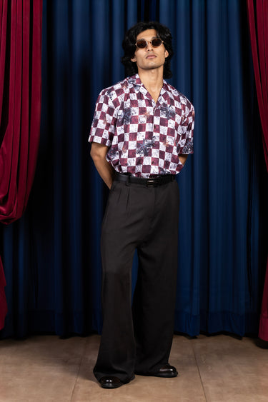 The "Astral Dynasty" Cuban Collared Shirt - Burgundy