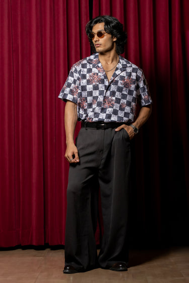 The "Astral Dynasty" Cuban Collared Shirt - Charcoal