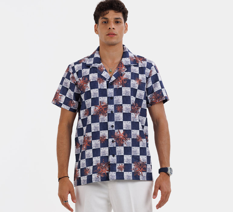 The "Astral Dynasty" Cuban Collared Shirt - Blue