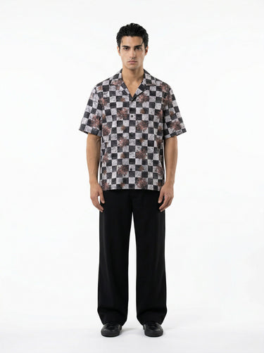 The "Astral Dynasty" Cuban Collared Shirt - Charcoal