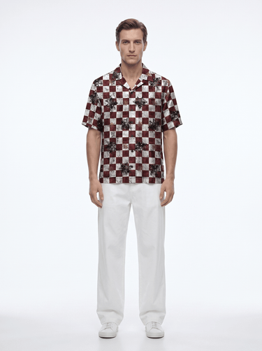 The "Astral Dynasty" Cuban Collared Shirt - Burgundy