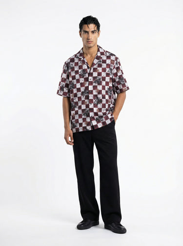 The "Astral Dynasty" Cuban Collared Shirt - Burgundy
