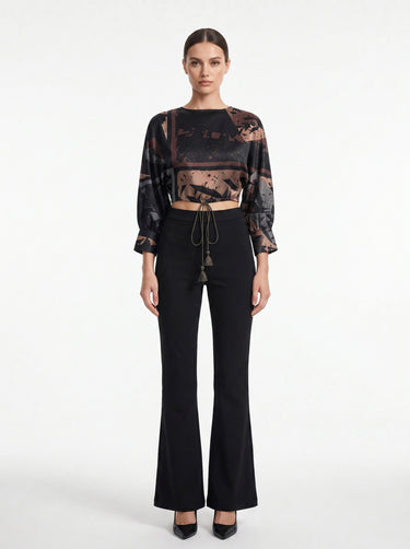 The "Cosmic Chaos" Cropped Blouse With Drawstring