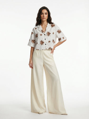 The "Luminous Reign" Cuban Collared Cropped Shirt